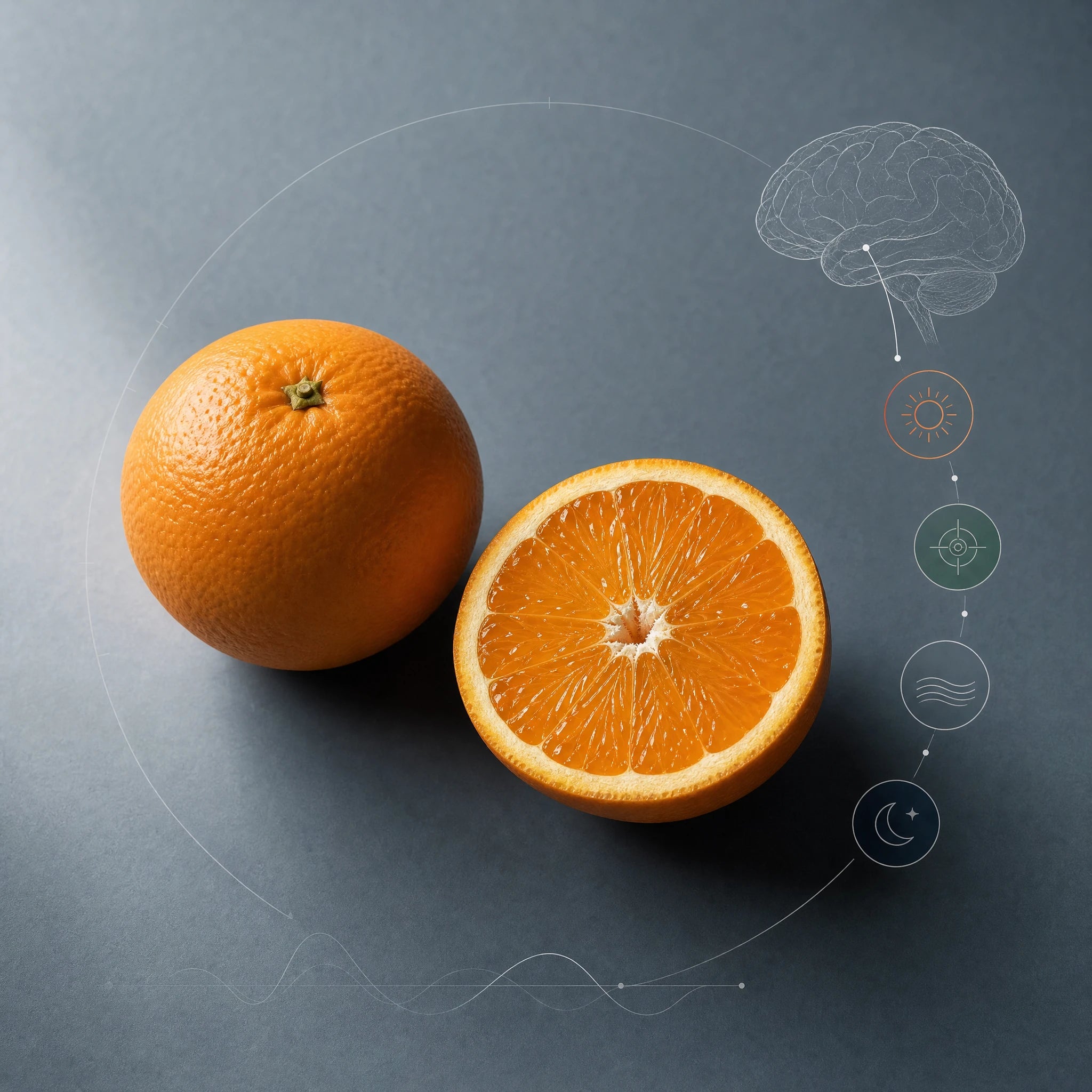 Orange, ganz und halbiert
