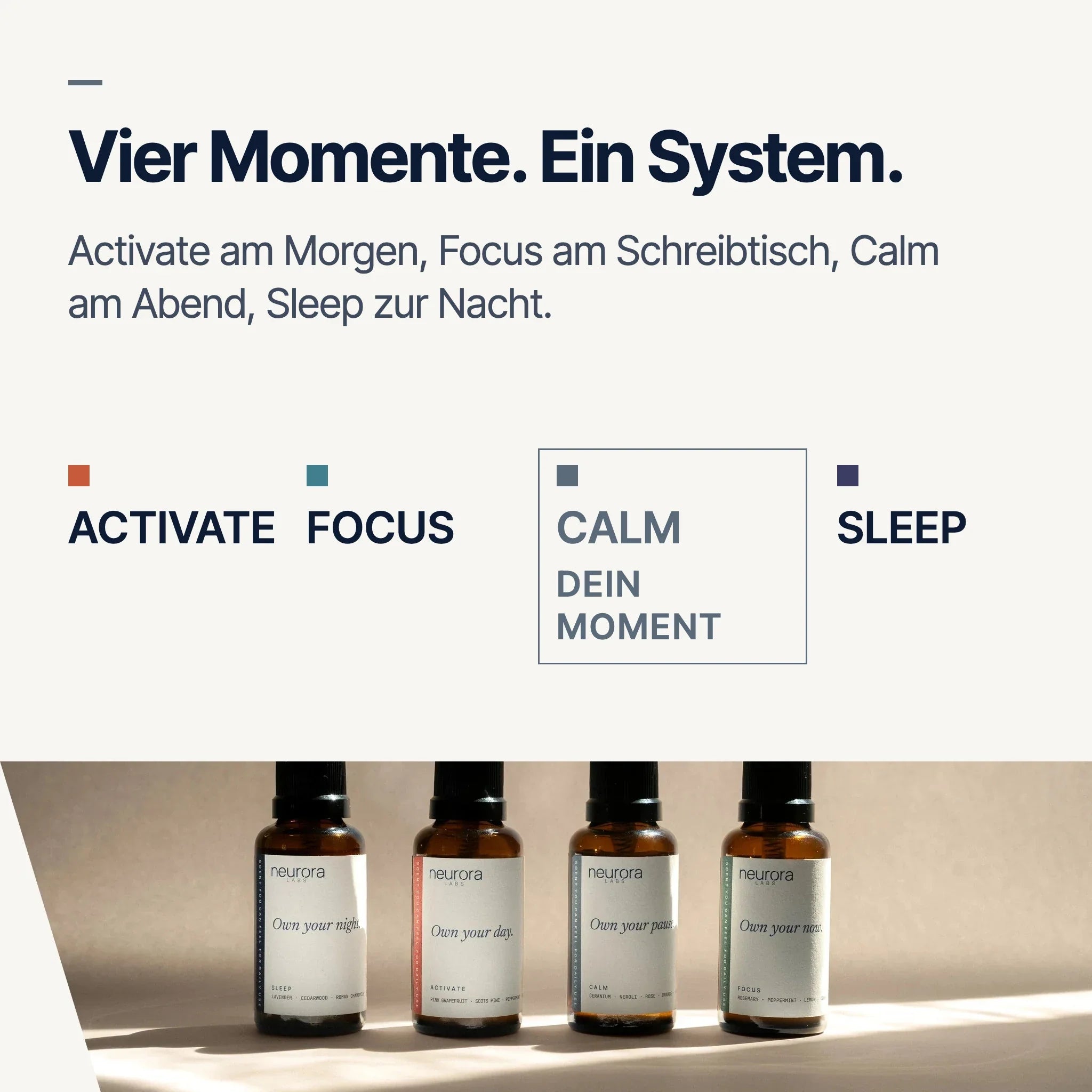 Vier Momente, ein Set: Activate, Focus, Calm, Sleep