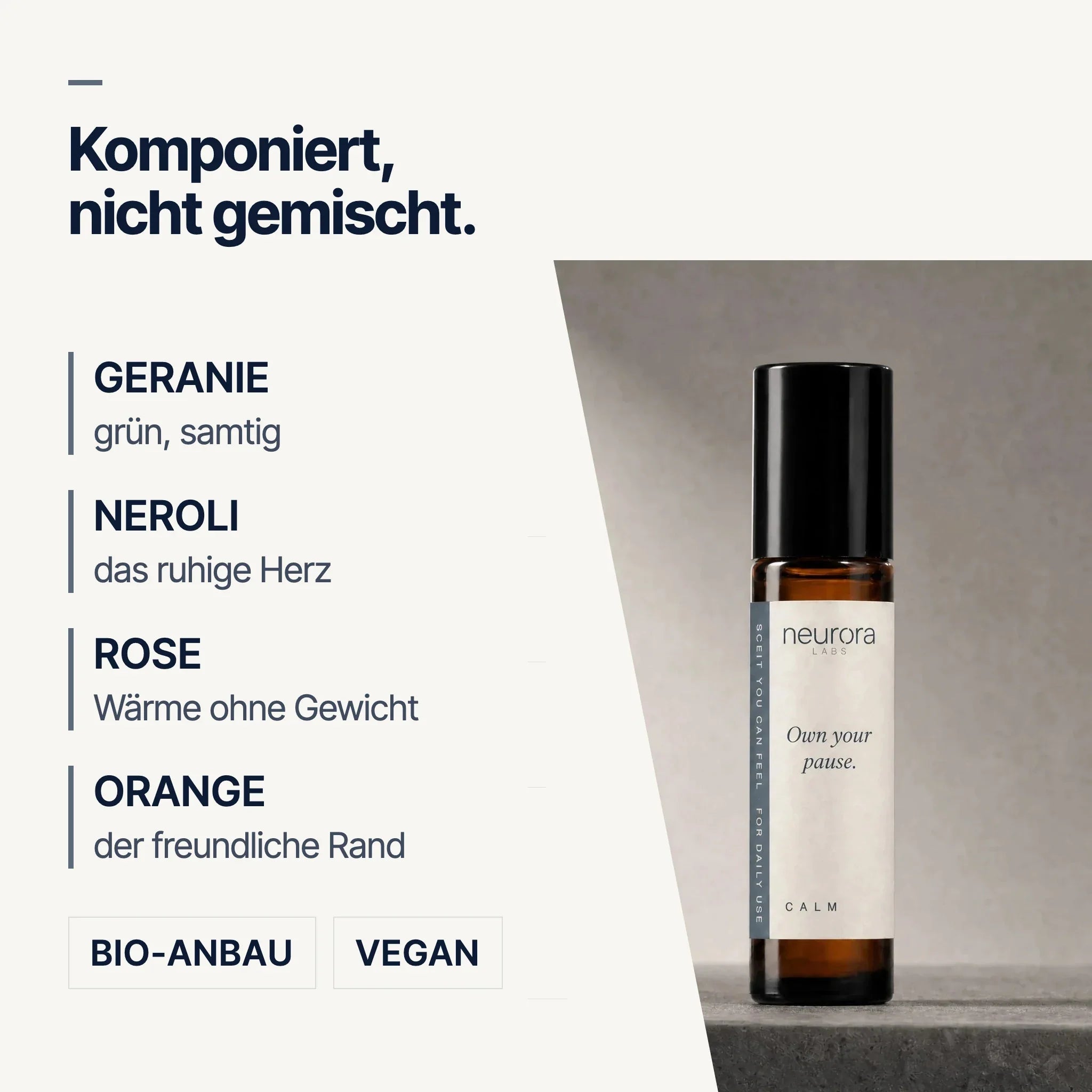 Entwickelt, nicht gemischt: Geranie, Neroli, Rose, Orange